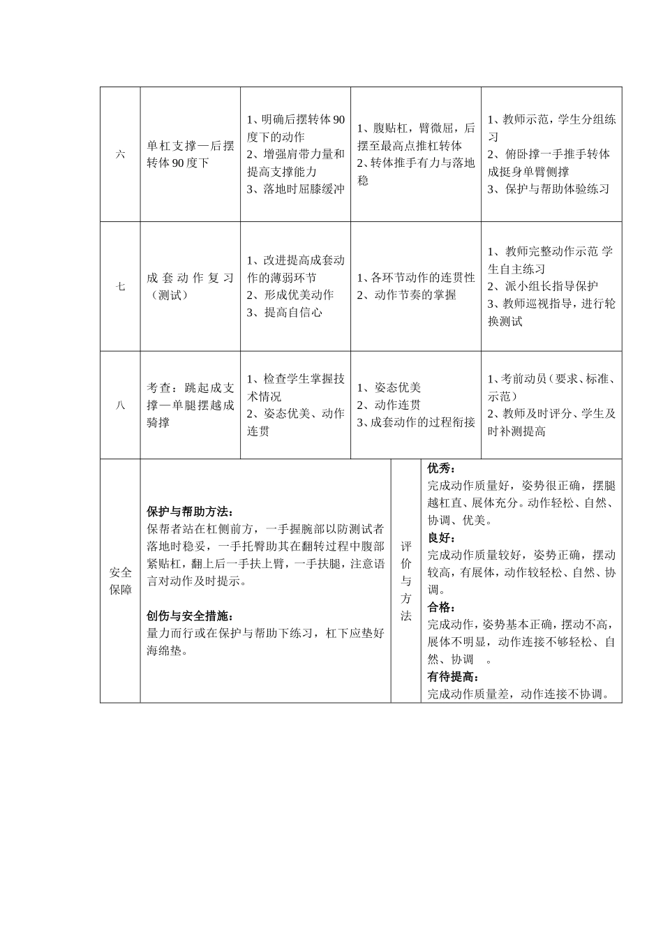 八年级单杠单元教学计划及教案_第2页