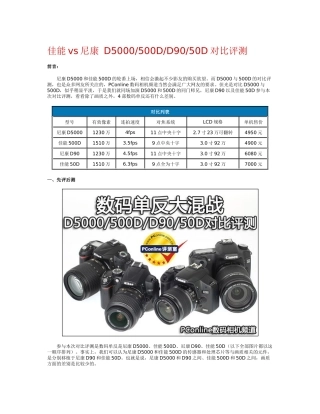 佳能vs尼康-D5000、500D、D90、50D对比评测