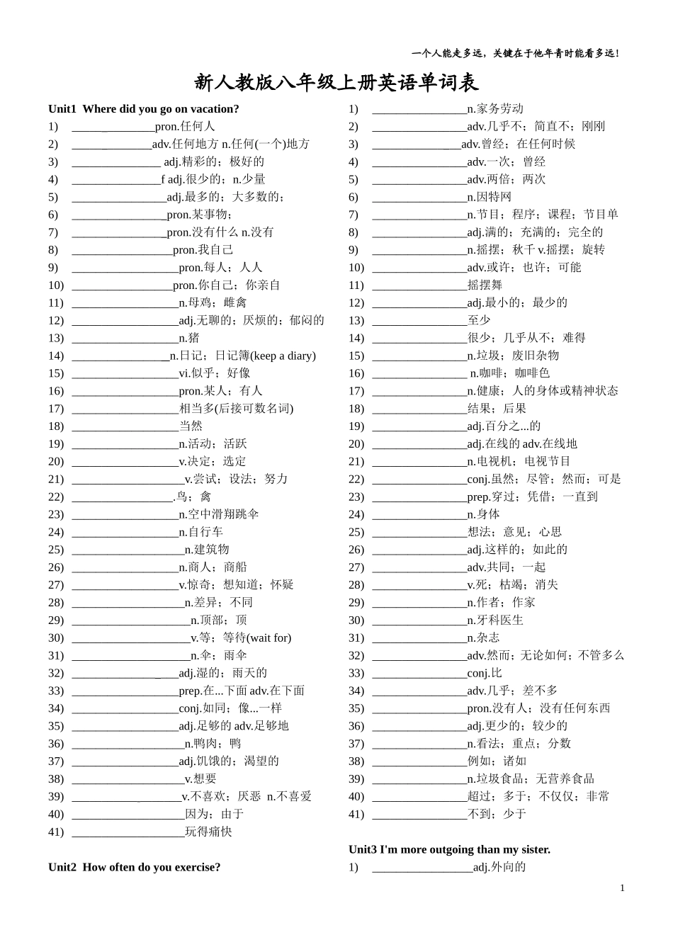 八年级上册英语单词默写版_第1页