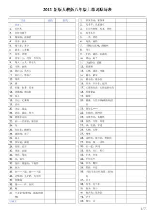 八年级上册英语单词默写表学生版