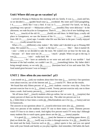 八年级上册英语挖词填空