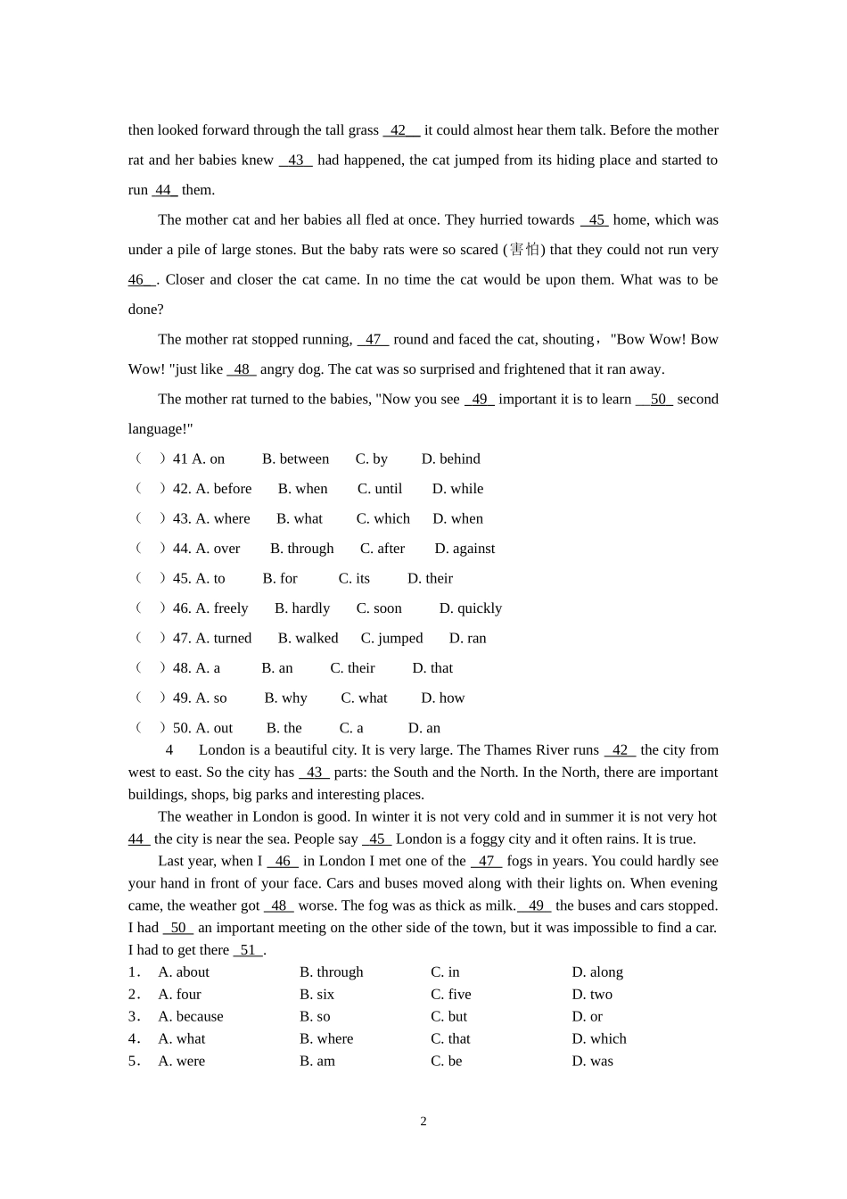 八年级上册英语完形填空练习题_第2页