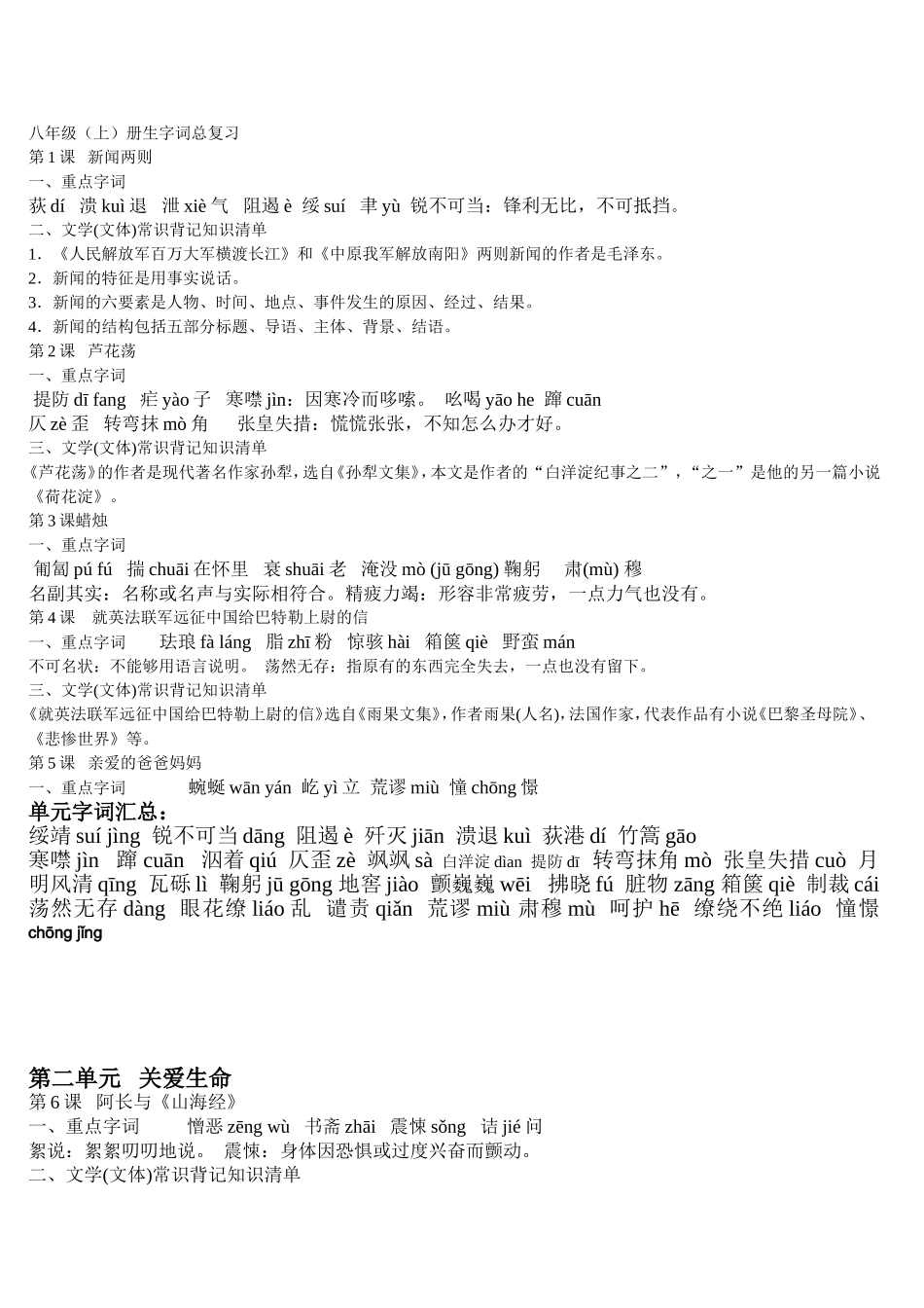 八年级上册语文生字词_第1页