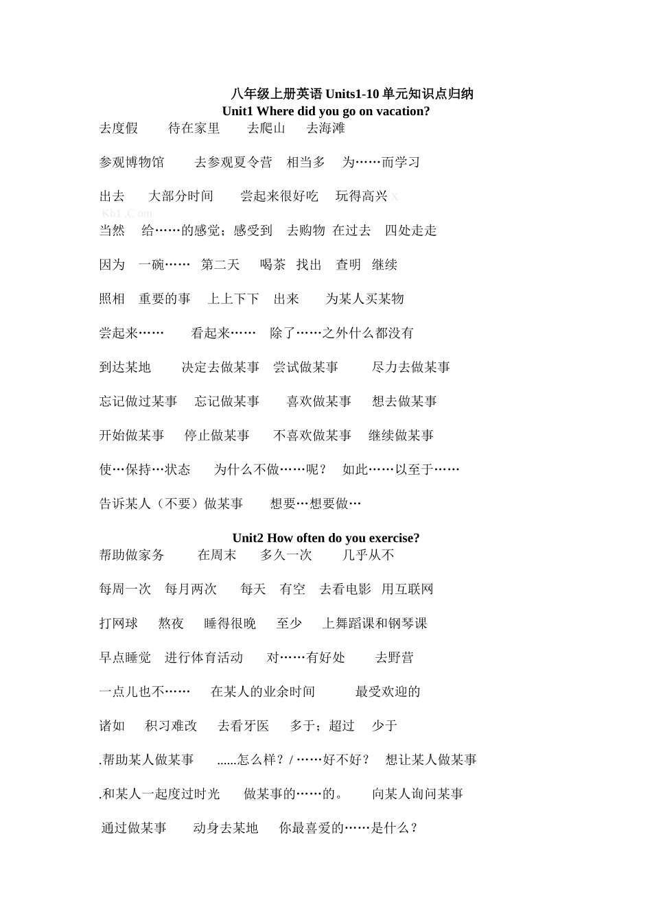 八年级上词组汉译英训练_第1页