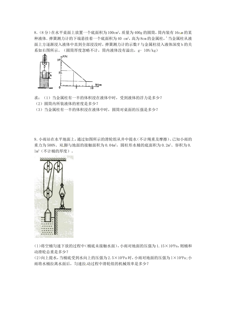 八年级浮力压强经典计算题_第3页