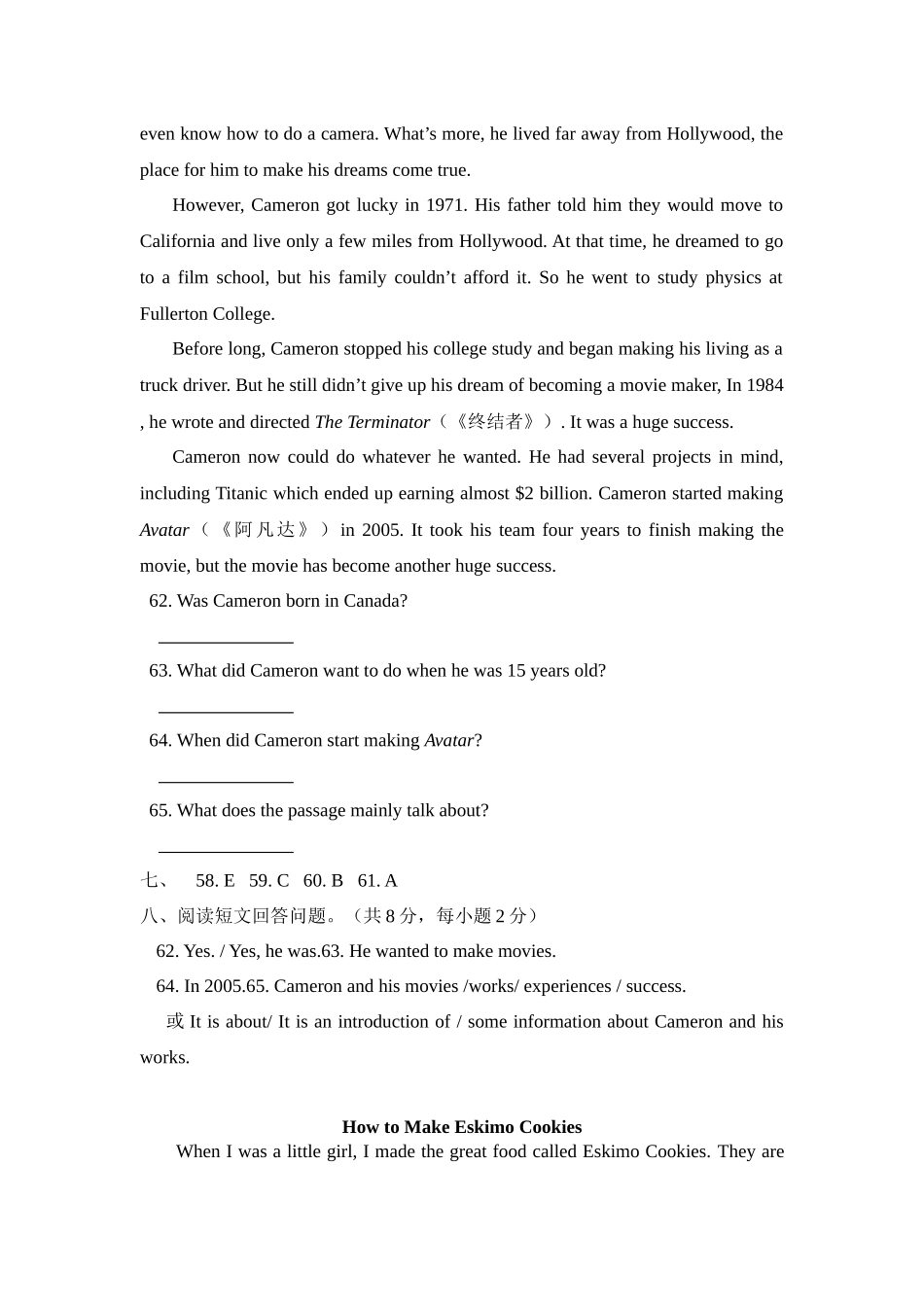 八年级阅读还原句子和回答问题训练_第2页