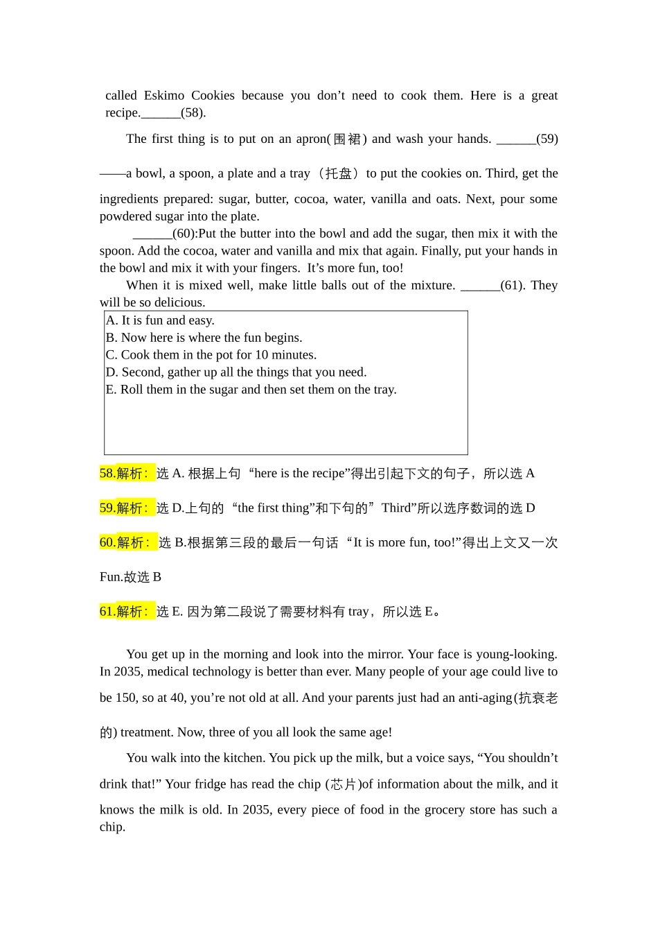 八年级阅读还原句子和回答问题训练_第3页