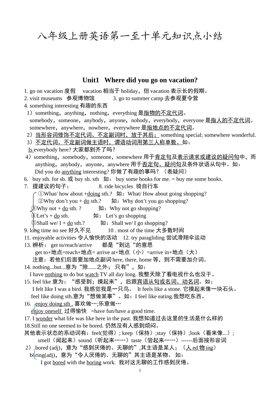 八上Units1-10单元知识点期末复习总结_第1页