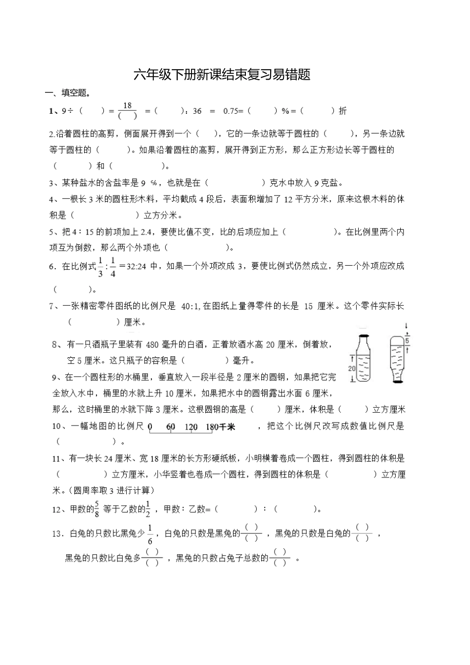 六年级下册数学易错题_第1页