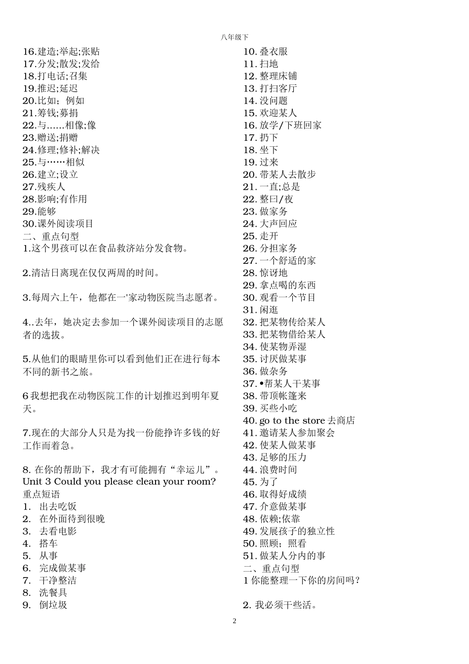 八年级英语下册重点句型·短语全(默写版)_第2页