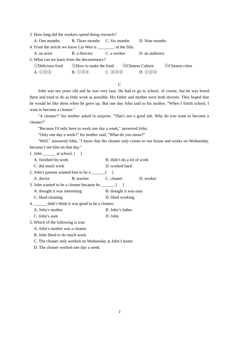 八年级英语阅读理解_第2页