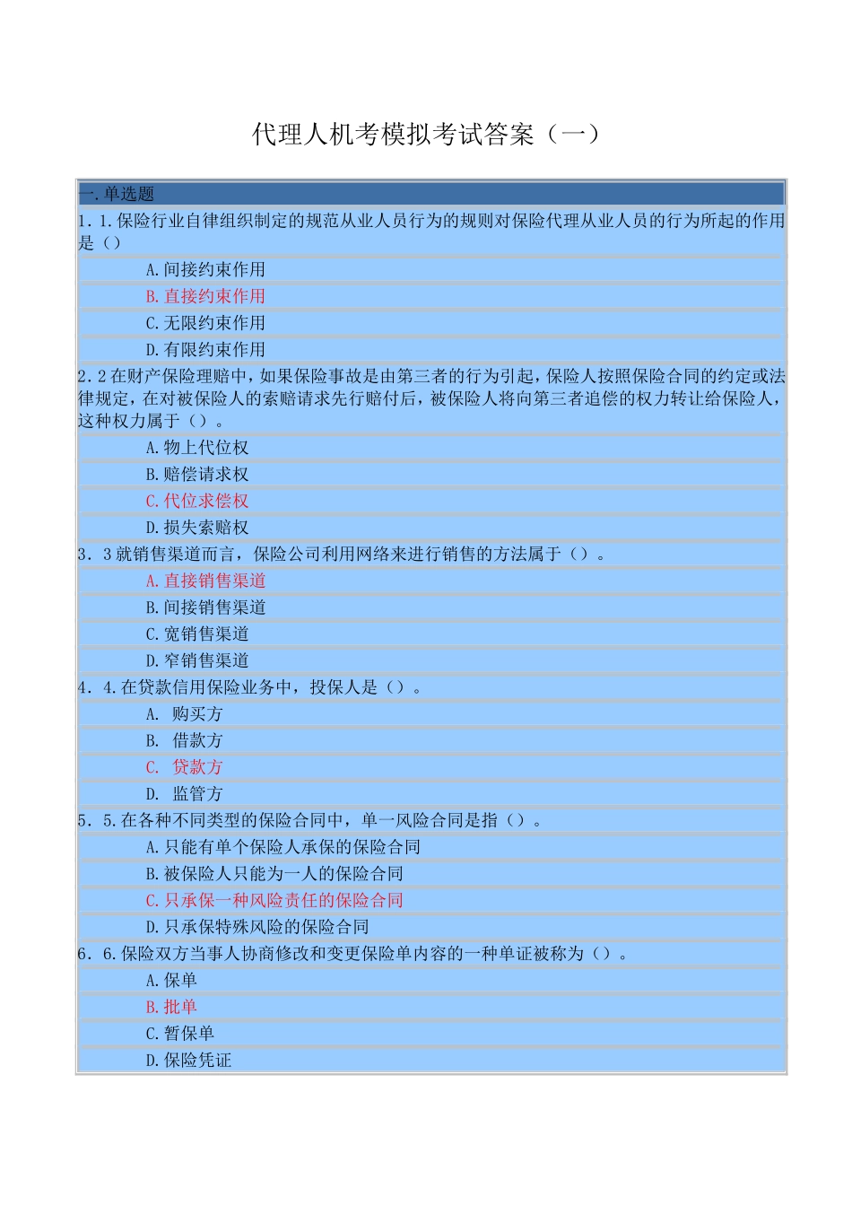 保险资格考试模拟试题_第1页