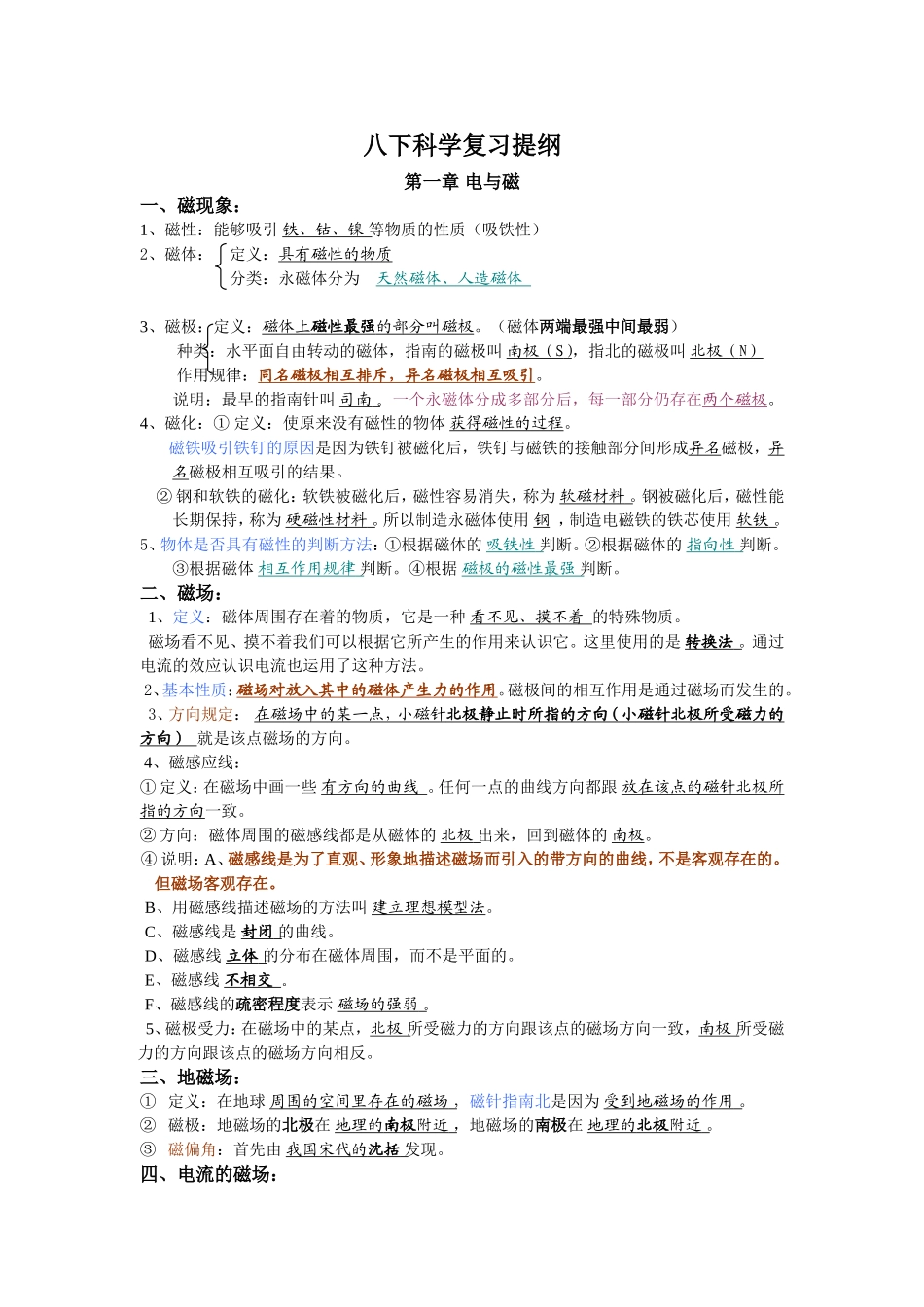 八下科学复习提纲整理_第1页