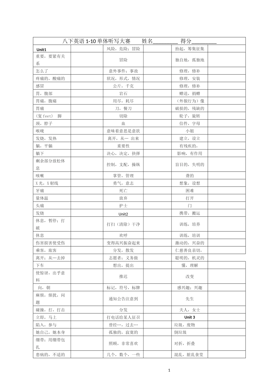 八下英语单词听写_第1页