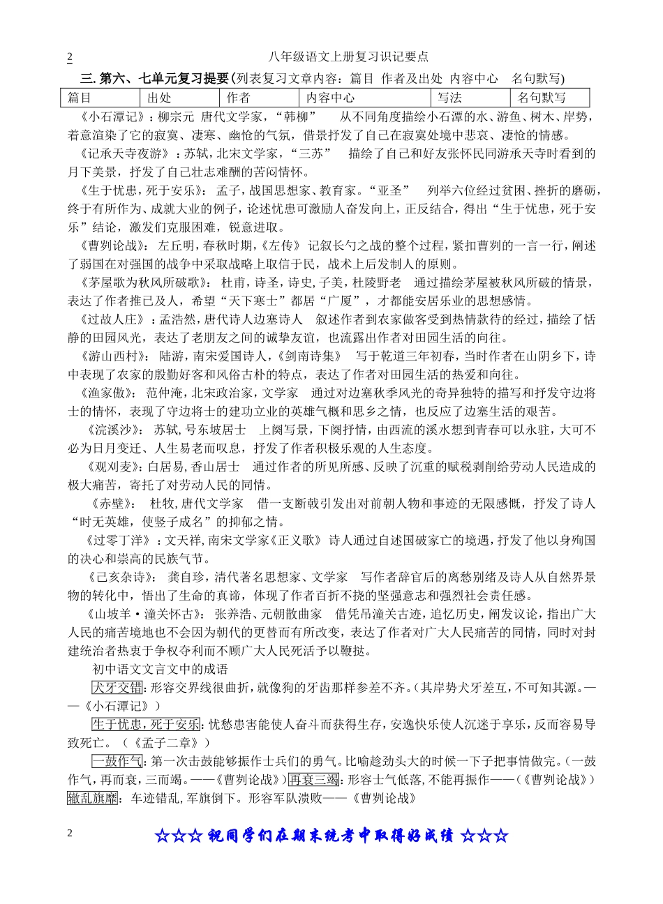 八年级语文上册学生复习学生识记要点--阅读理解_第2页