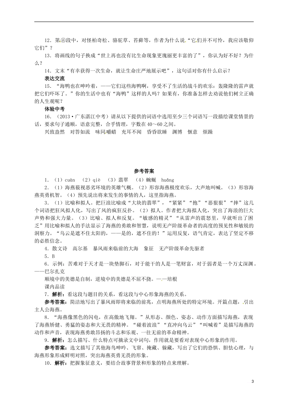 八年级语文下册-第二单元-9-海燕同步练习-(新版)新人教版_第3页