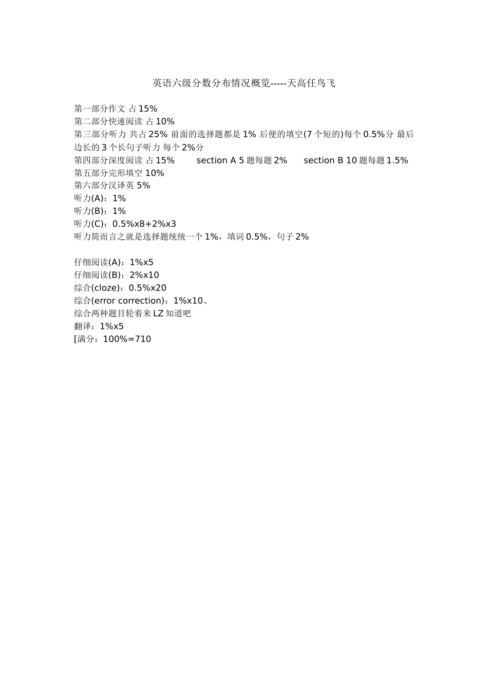 全国大学英语六级分值分布及考试流程时间安排_第1页
