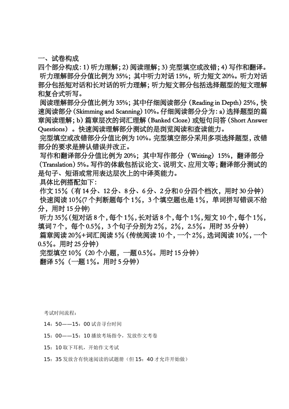 全国大学英语六级分值分布及考试流程时间安排_第2页