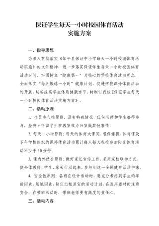 保证小学生每天一小时校园体育活动实施方案