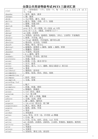全国公共英语等级考试PET3三级词汇表