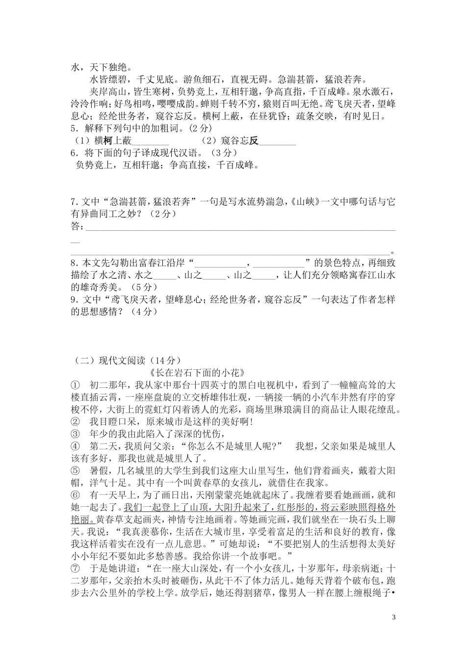 八年级语文下册期中考试题_第3页