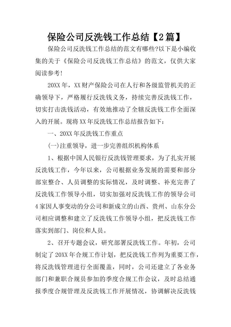 保险公司反洗钱工作总结【2篇】_第1页