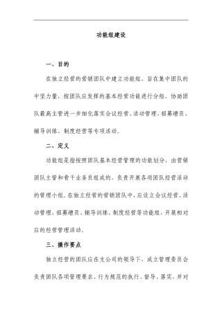 保险公司功能组的目的定义操作要点组织架构与工作职责实施要领激励及相关表单9页