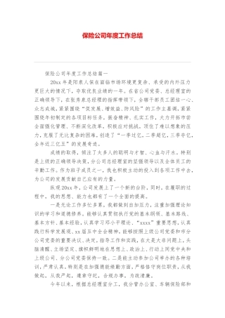 保险公司年度工作总结