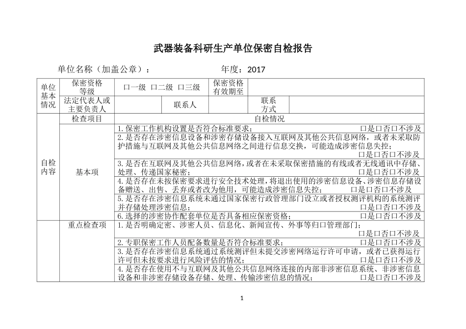 保密自查报告(2017新模板)_第1页