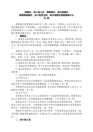 保税区[1].出口加工区.保税港区.综合保税区.保税物流园区.出口监管仓库比较