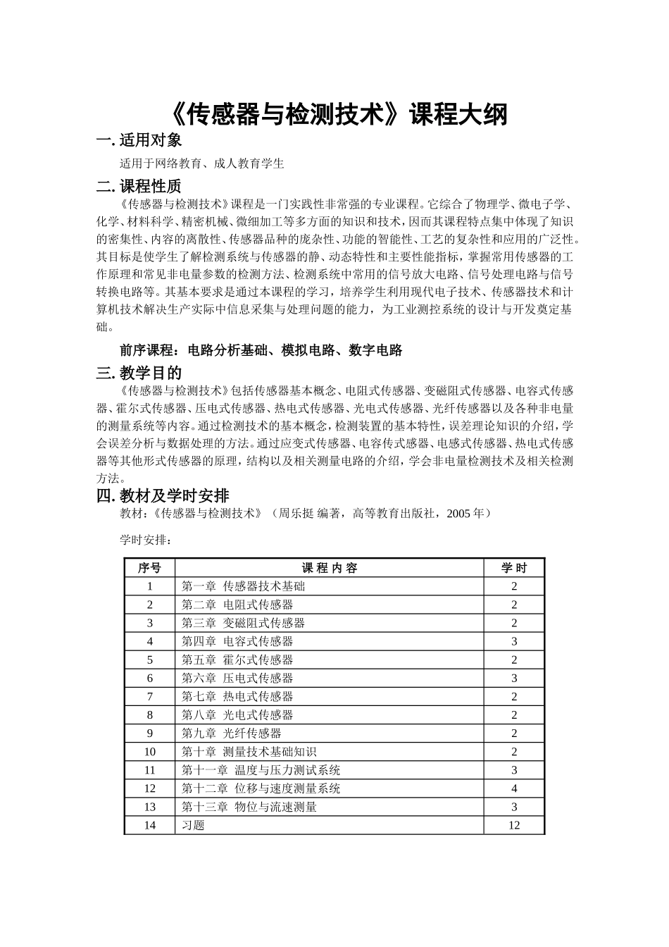 传感器与检测技术课程教学大纲及学习指导_第1页