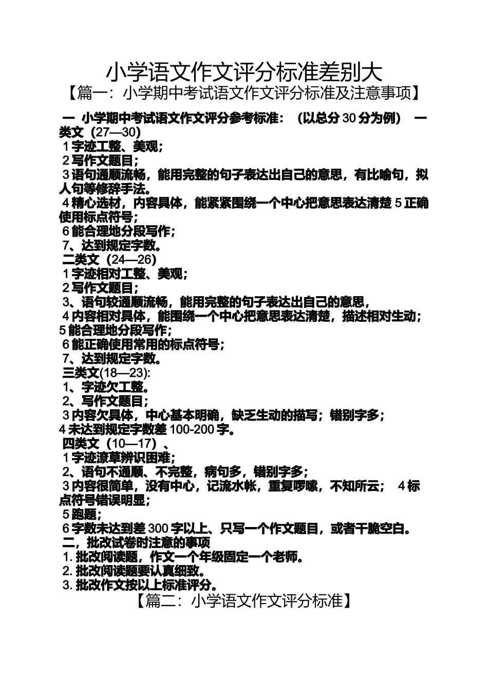 六年级作文之小学语文作文评分标准差别大_第1页