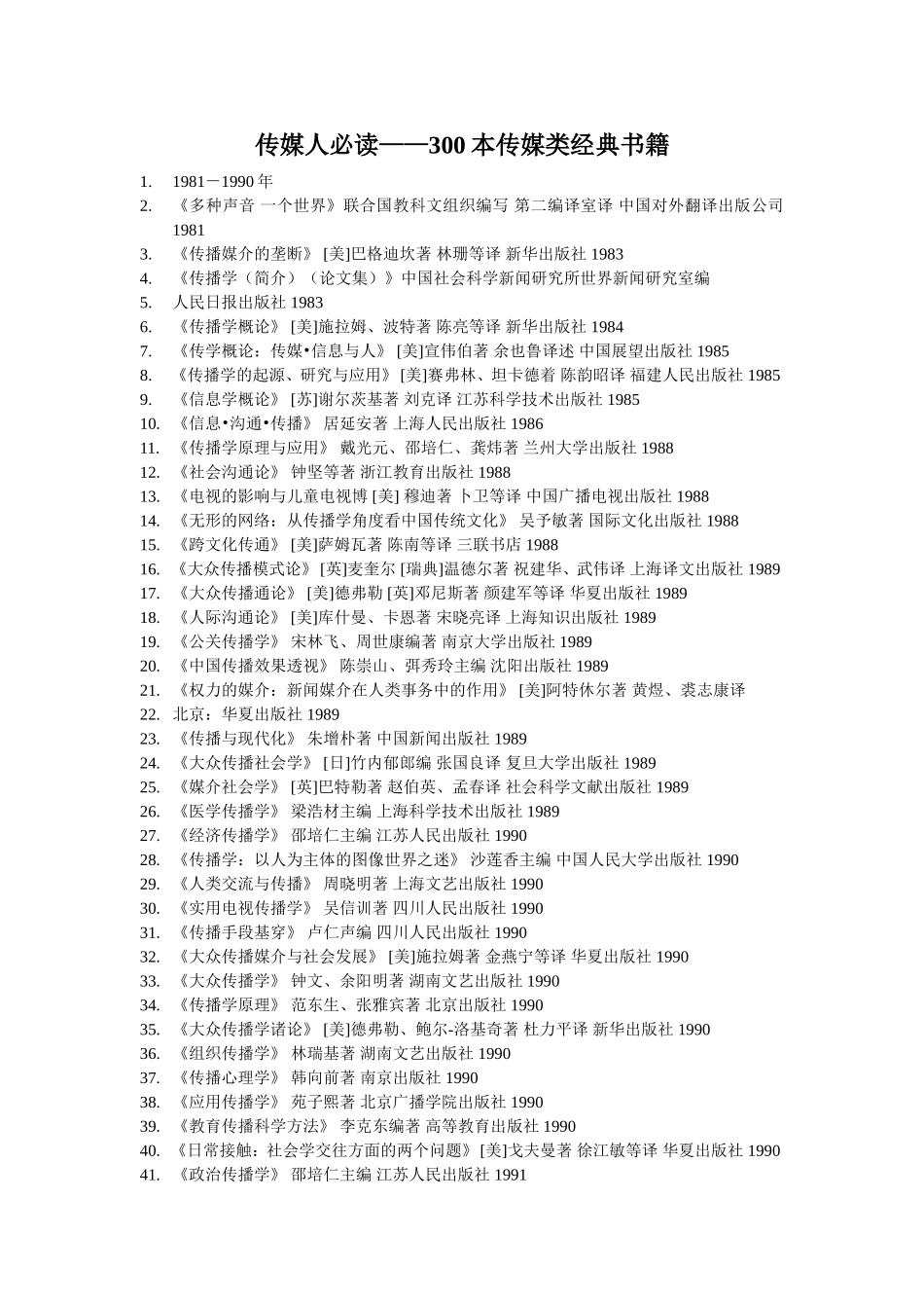 传媒人必读——300本传媒类经典书籍_第1页