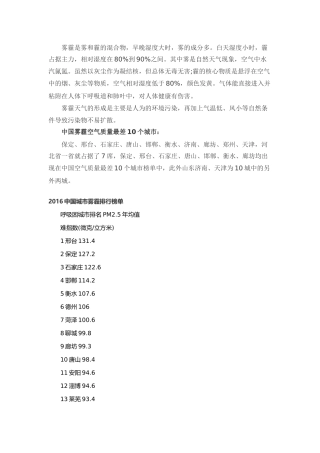 全国城市雾霾排行榜单-你所在城市排名多少