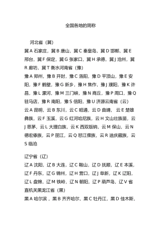 全国各地的简称
