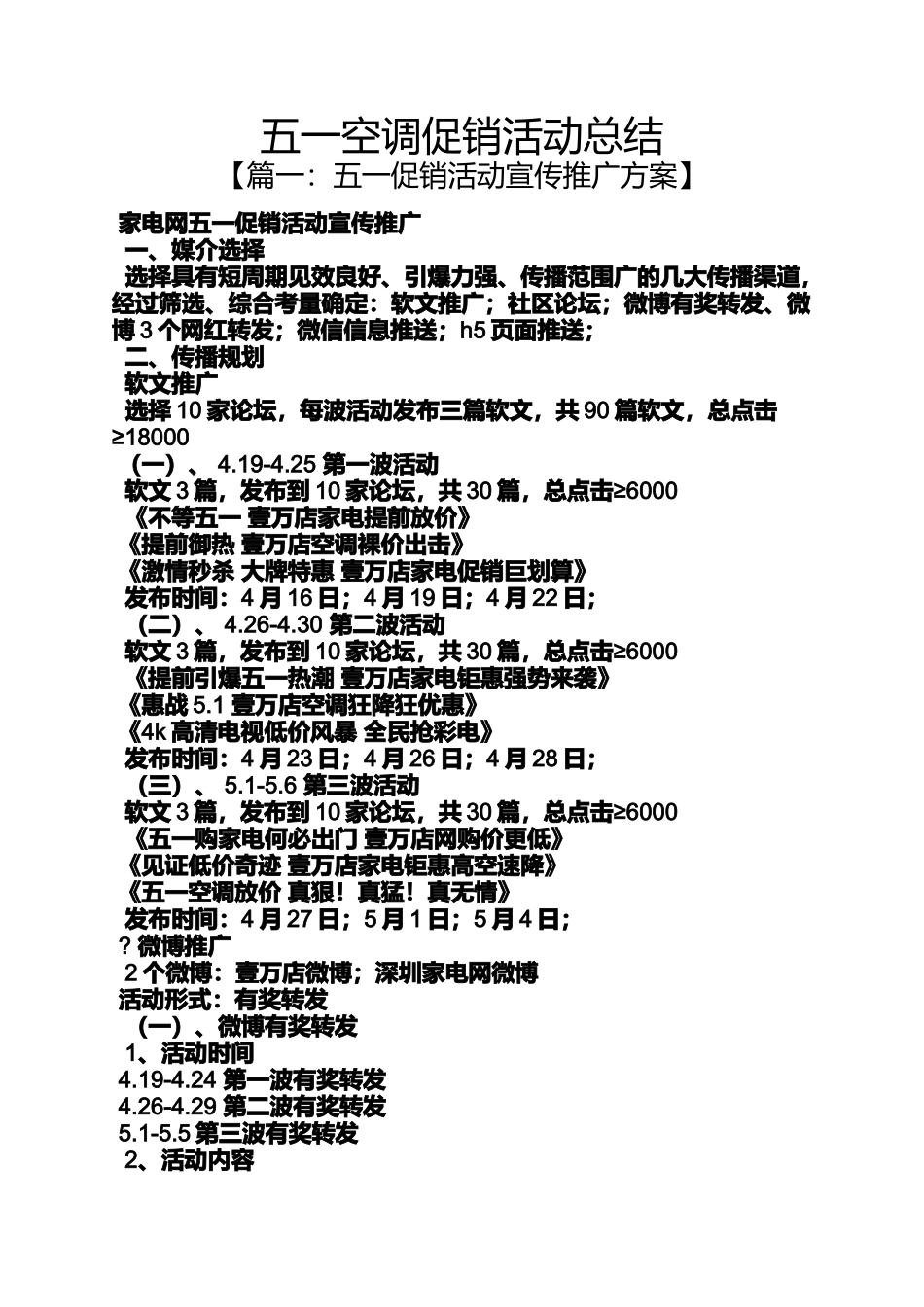 促销方案之五一空调促销活动总结_第1页
