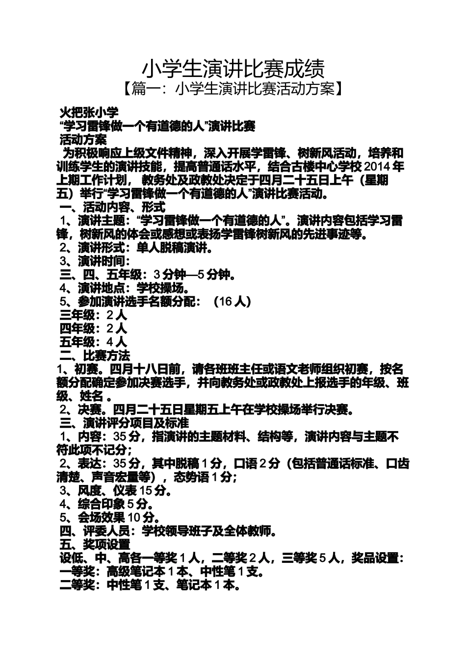 六年级作文之小学生演讲比赛成绩_第1页
