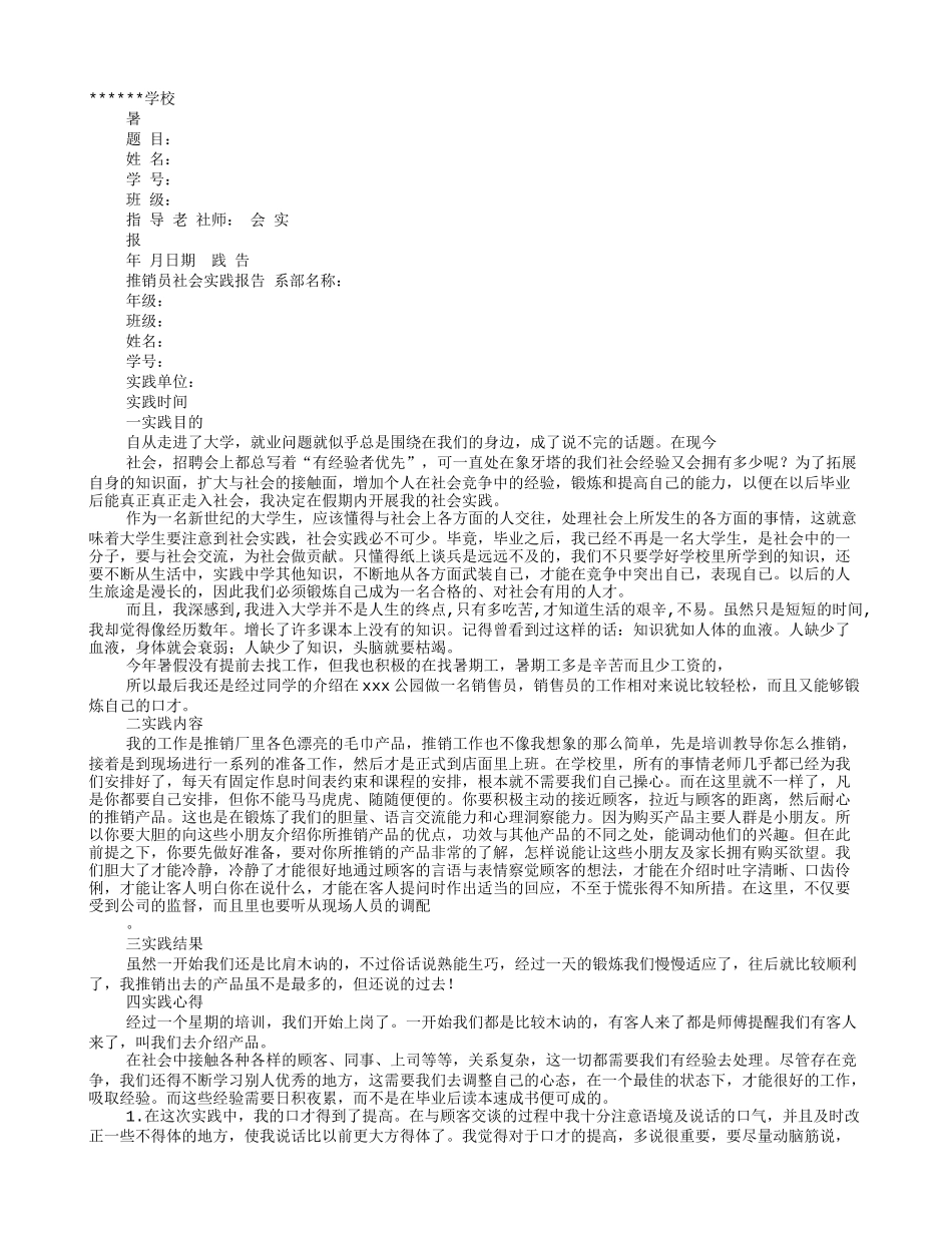 促销员暑假社会实践报告3000字_第1页