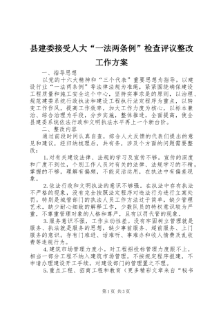 县建委接受人大一法两条例检查评议整改工作方案
