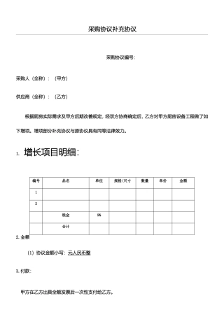 采购协议模板合同补充协议模板