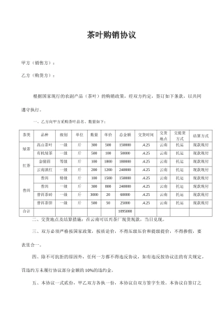 茶叶购销合同范文