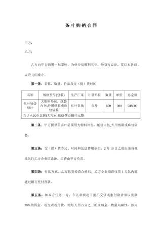 茶叶购销合同模板