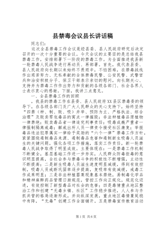 县禁毒会议县长致辞稿
