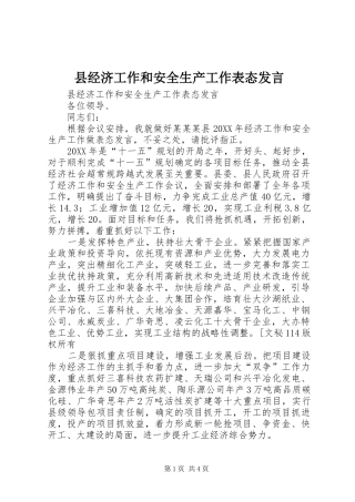 县经济工作和安全生产工作表态讲话