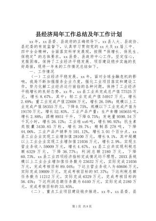 县经济局年工作总结及年工作计划