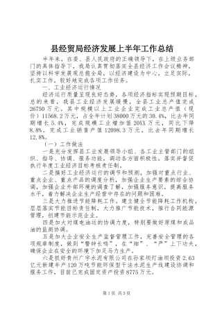 县经贸局经济发展上半年工作总结