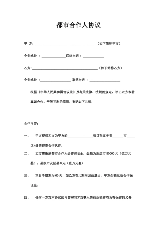 城市合伙人合同书