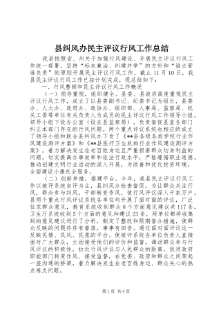 县纠风办民主评议行风工作总结