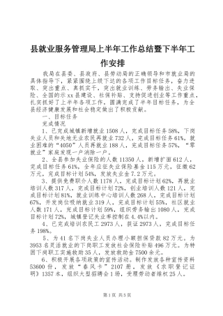 县就业服务管理局上半年工作总结暨下半年工作安排