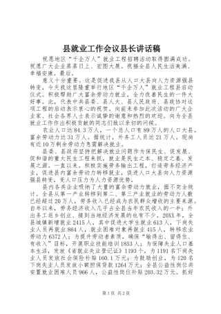 县就业工作会议县长致辞稿